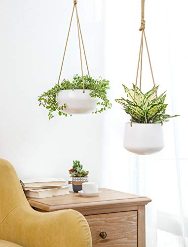 Mkono Ceramic Hanging Planters for Indoor Plants, 8" Shallow & 6" Deep 2Pcs