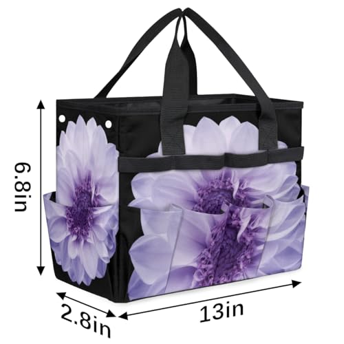 Purple Dahlia Garden Tool Bag Waterproof Gardening Tool Storage Bag with Handle & 10 Pockets Gardening Tote Bag for Women Garden Tool Organizer - color: Purple Dahlia