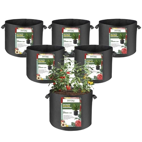 6-Pack 20 Gallon Grow Bags, 300g Non-Woven Fabric Planting Bags with Handles, Breathable Drainable Planter Bags for Vegetables, Flowers and Indoor Outdoor Gardening - size: 20 gallon (19.6''D×15.7''H)