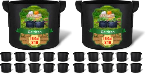 Gardzen 20-Pack 15 Gallon Grow Bags, 300G Thickened Fabric Grow Bags with Handles, Heavy Duty Aeration Plant Grow Bags for Indoor & Outdoor Use - size: 15 Gallons (Pack of 2)