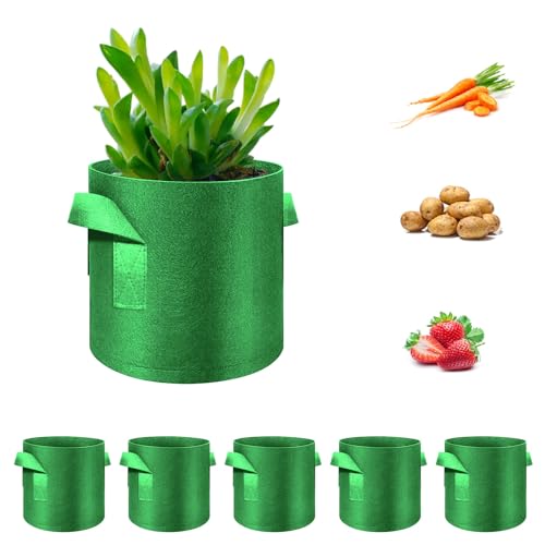 5-Pack 10 Gallon Grow Bags Heavy Duty Thickened Nonwoven Fabric Pots with Handles, Plant Grow Bags for Vegetables/Flower/Plant/Fruits, Green - color: Green, size: 10 Gallon