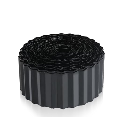 Quibbay Metal Corrugated Garden Edging, 4" x 50Ft Landscape Edging for DIY Flower Beds, Flexible Bender Border for Lawn, Garden and Yard, Sturdy Galvanized Garden Edging, Black - color: Black, size: 4 Inch × 50FT