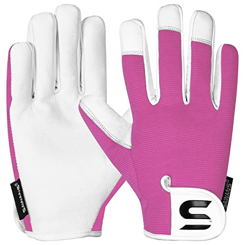 SAWANS Leather Gardening Gloves Ladies and Mens Thorn Proof Garden Gloves for Women Men Gardening Durable Work Gloves - color: Pink, size: Medium