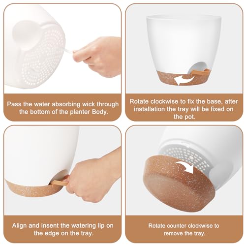 QRRICA Plant Pots 8/7/6.5/6/5.5/5 Inch Self Watering Pots, Set of 6 Plastic Planters with Drainage Holes and Saucers,Plastic Flower Pots,Nursery Planting Pot for Indoor Out Door Plants（White） - color: White, size: 8/7/6.5/6/5.5/5 inch