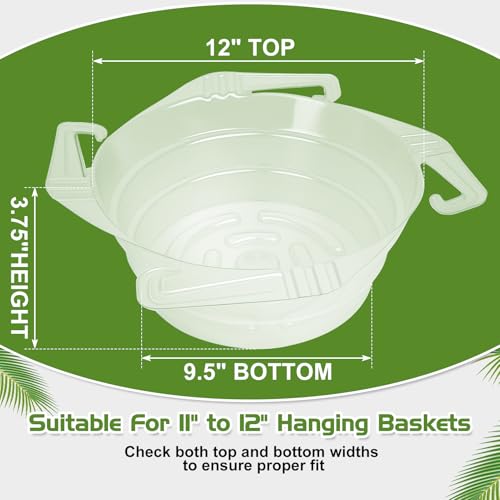6Pcs 12 Inch Clear Plastic Hanging Plant Drip Trays - Water Catcher Saucers with Hooks for Indoor/Outdoor Basket & Potted Plants (Diameter = 9.5" Base, 12" Top, 3.75" Depth)