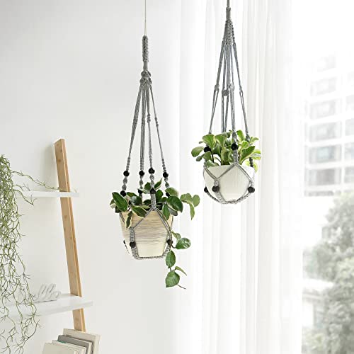 Mkono Macrame Plant Hanger Indoor 35 Inch Hanging Planter Basket Grey 1Pc - color: Gray