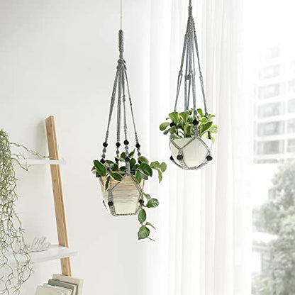 Mkono Macrame Plant Hanger Indoor 35 Inch Hanging Planter Basket Grey 2Pc - color: Gray