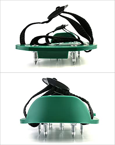 QWORK Lawn Aerator Shoes, Soil Aeration Shoe Pair with Spikes and Adjustable Straps and Heavy Duty Buckles One Size Fits All, 1 Pack Green
