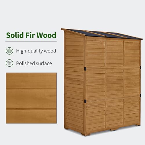Macrout Outdoor Storage Cabinet with Shelves, Wood Shed 1738 (Natural) - color: Natural