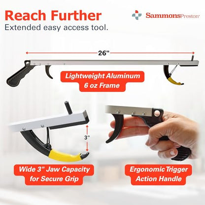 Sammons Preston Reacher, Standard, 26", Grabber Reacher Tool, Lightweight Trash Picker Grabber & Garden Nabber, Handy Aluminum Picker Up Tool & Reaching Claw, Portable Reaching Assist & Dressing Tool - color: 26" Standard, size: Single