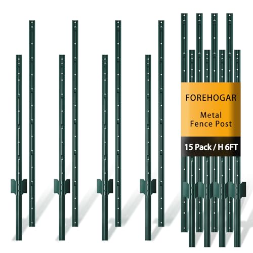 Green Metal Fence Post, Splicing 6 feet, T Post for Garden Fence, 15-Pack - color: Green, size: 6FT-15PACK-GREEN SPLICING