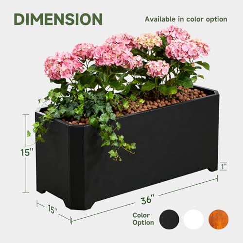 Metal Rectangular Planter Box 36"L x 15"W x 15"H Steel Black Planter Box - color: Black, size: 36"Lx15"Wx15"H