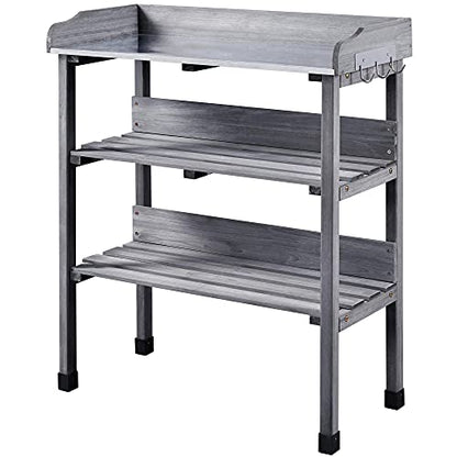 Topeakmart Potting Bench, Metal Top Garden Table for Outdoors,Gray - color: Gray