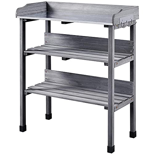 Topeakmart Potting Bench, Metal Top Garden Table for Outdoors,Gray - color: Gray