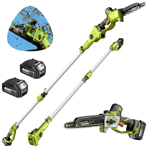 10 Inch Electric Pole Saws for Tree Trimming, 1000W Brushless Pole Saw and Mini Chainsaw 2 in 1, 2*4000mAh Battery, Lightweight Tree Saw with Extension Pole, 16Ft Max Reach Tree Trimmer Branch Cutter - color: Emerald Green