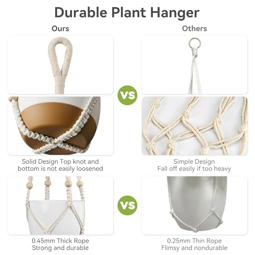 USLAI Macrame Plant Hanger, Fits 4 to 15 Inch Pots, 35 Inch, Ivory, 1 Pack - color: Ivory, size: 1 Pack