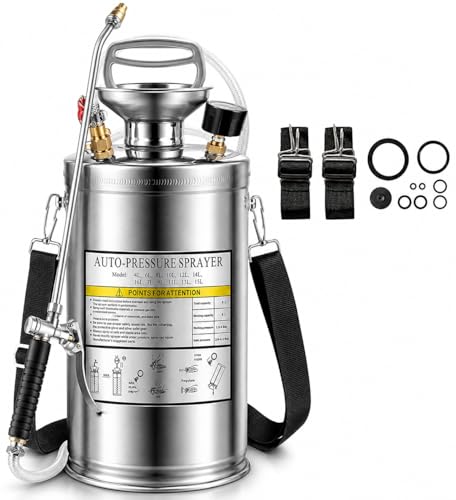 2Gal Stainless Steel Pump Up Sprayer Reinforced Hose, Hand Pump Sprayer with Pressure Gauge&Safety Valve, Adjustable Nozzle Suitable for Gardening (2 Gallon) - style: 2 Gal