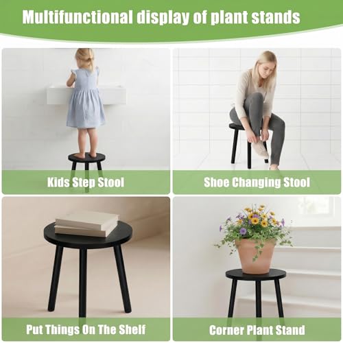 Wood Plant Stands Indoor, Black Plant Stand Modern Plant Table for Large Plants, Wooden Plant Stool, Tall Plant Holder Small Round Side for Living Room, Balcony, Office (1 Pack) - color: Black