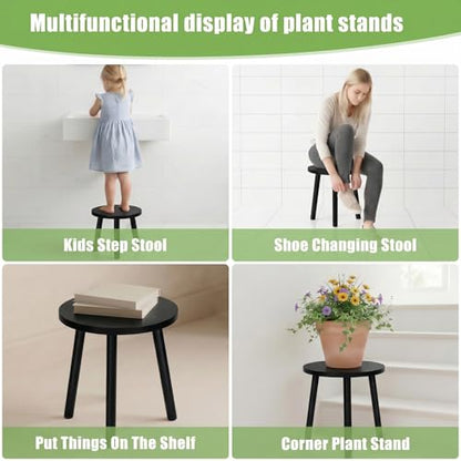 Wood Plant Stands Indoor, Black Plant Stand Modern Plant Table for Large Plants, Wooden Plant Stool, Tall Plant Holder Small Round Side for Living Room, Balcony, Office (1 Pack) - color: Black