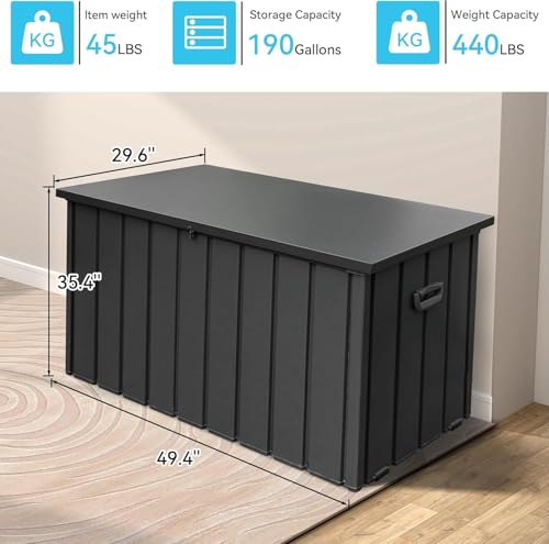 190 Gallon Galvanized Steel Storage Shed, Lockable Rolling Outdoor Box, 49" - color: Dark Gray-B