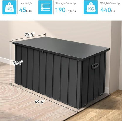 190 Gallon Galvanized Steel Storage Shed, Lockable Rolling Outdoor Box, 49" - color: Dark Gray-B