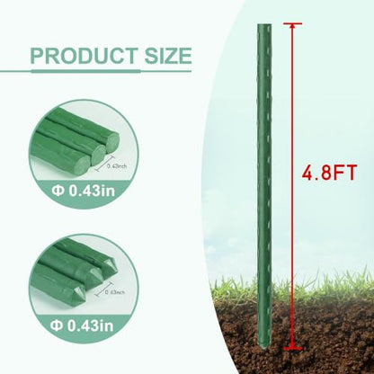 50pcs Garden Stakes 57 Inch, Approx 5ft Plastic Coated Steel Plant Stakes Specifically Designed for Climbing Plants, Ideal for Tomatoes, Beans, Cucumbers, Peppers, Vines, and More Plant Growth - size: 57in, 50pcs