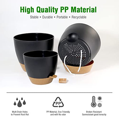 UOUZ Large Self Watering Pots, 12/10/9 Plastic Planters with High Drainage Holes and Deep Reservoir for Indoor Outdoor Garden Plants and Flowers, Black with Brown - color: Black With Brown