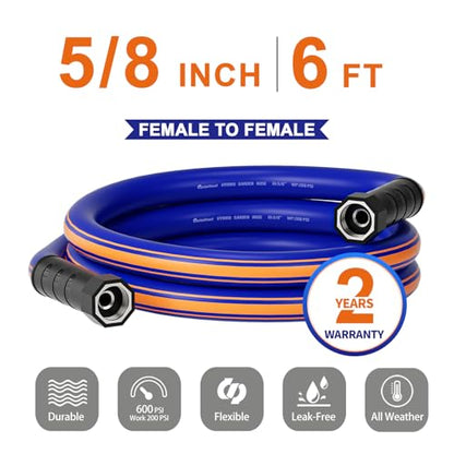 short garden hose 6 feet x 5/8Inch, Female to Female Hose with Swivel Handle, Heavy Duty, Flexible, Sturdy, Lightweight, Double Females Fittings, Ideal for Hose Reel - size: 6FT Female to Female