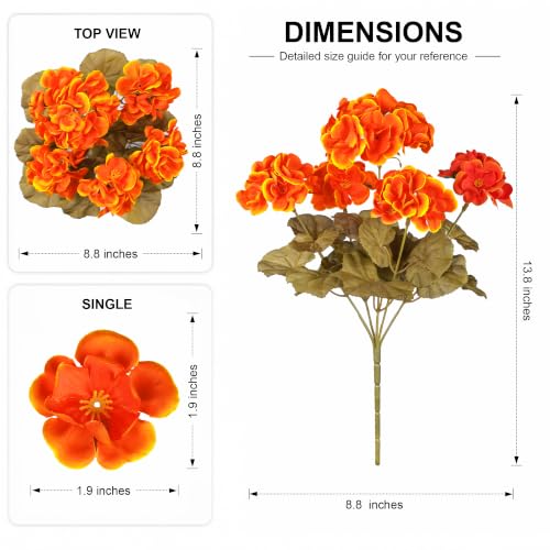 Fake Geraniums Fall Flowers Artificial Flowers for Outdoors Autumn Decor, 6 Bundles Silk Geraniums Fake Plants Realistic UV Resistant Faux Flowers for Outdoor Planters Front Door Porch Yard Home, Mix - color: Fall 2 Mix Orangeyellow Orange