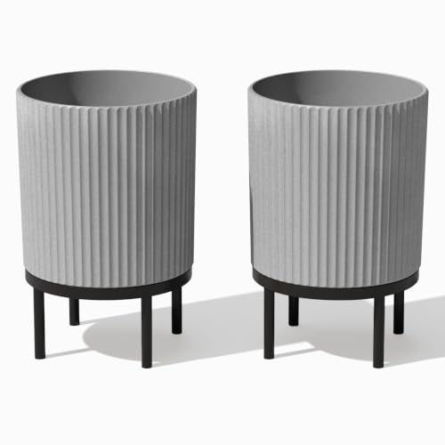 Veradek Demi Series Raised Planter - Round Planter with Stand - color: Gray/Black, size: 12 inch - 2 Pack