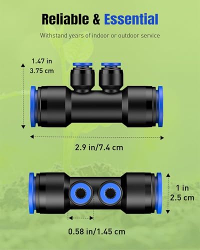 Pawfly 12 Pcs Quick Connect 1/2" to 1/4" Drip Irrigation Fittings for 1/2" Tubing (0.62-0.63" OD), Push-to-Fit 4-Way Reducing Tees Reducer Tee Connectors, Anti-Leak Drip Irrigation Tee Fittings - size: 12 Pcs 4-Way Reducing Tees Reducer Tee Connectors