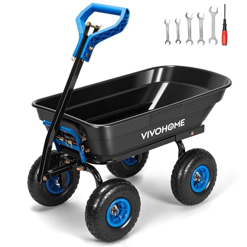 VIVOHOME 660lbs Wheelbarrow Dump Garden Cart with 2-in-1 Convertible Handle - color: Blue