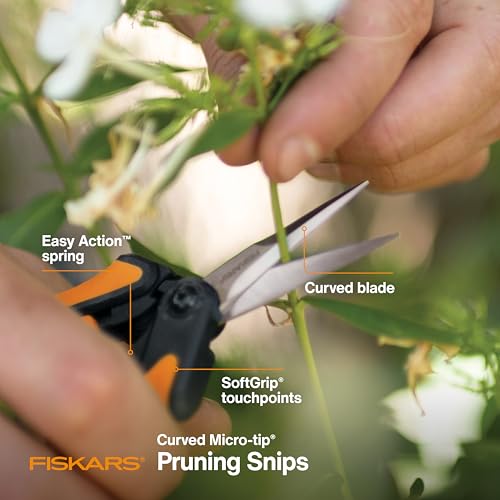 Fiskars 6" Curved Micro-Tip Pruning Snips, Garden Scissors For Tight Spaces, Curved (Pack of 6) - style: Curved Snips (Pack of 6)