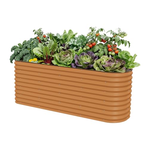 32" Extra Tall Raised Garden Bed Kits, 2 x 8 x 2.7ft Raised Planter Box Outdoor, 3.5 x 6.5 x 2.7ft Deep Root 9 in 1 Modular Metal Raised Beds for Gardening Vegetables Flowers Fruits -Terra Cotta - color: Terra Cotta, size: 9IN1 Modular