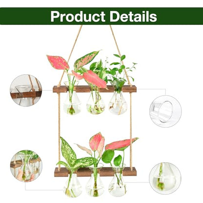 XXXFLOWER Wall Hanging Propagation Station 3 Bulb Vase 2 Tiers Brown - color: Brown