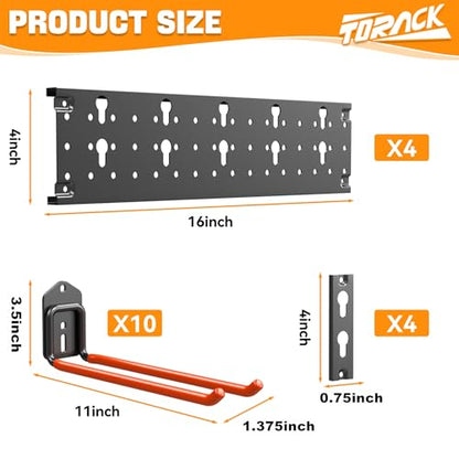 TORACK Garden Tool Organizer Wall Mount, Garage Folding Chair Storage Rack - style: 4 panels with 10 hooks