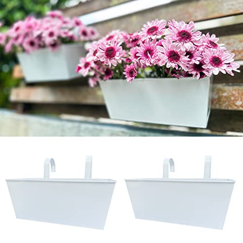 LaLaGreen Large Planter Box (16 in, 2 Pack) White Metal Window Flower Pots - size: 16"(41cm) x 2 pack