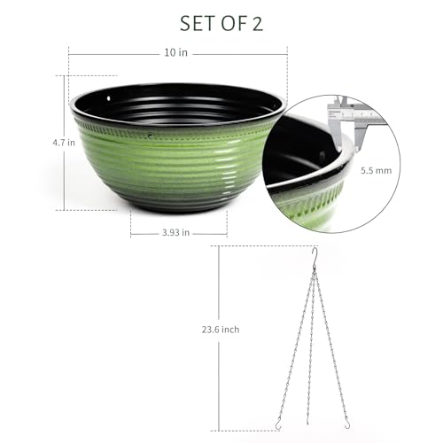 10 Inch Hanging Planter, Glazed Hanging Baskets for Indoor Outdoor Plants - color: Green, size: 10inch