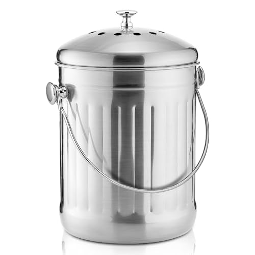 ENLOY Kitchen Countertop Compost Bin 1.3 Gallon, Stainless Steel, Silver - color: Silver
