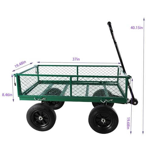 Multi-Functional Metal Garden Cart - 37" x 19.48" x 40.15", Solid Tires, Heavy Duty Tool Cart for Gardening, Farming, Yard Work, Green