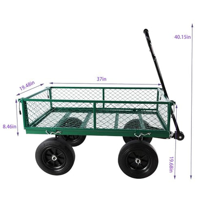 Multi-Functional Metal Garden Cart - 37" x 19.48" x 40.15", Solid Tires, Heavy Duty Tool Cart for Gardening, Farming, Yard Work, Green