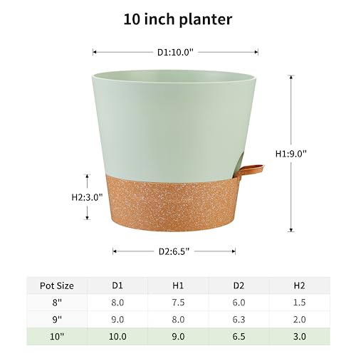 FaithLand 2-Pack 10 Inch Planter Pots for Indoor Outdoor Plants, Self Watering Flower Pots with Deep Reservoir, Green with Terracotta … - color: Green With Terracotta, size: 10 Inch