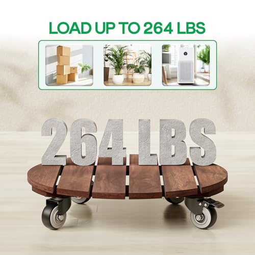 IDZO 2pack Wood Plant Caddy With Wheels Heavy Duty Red Brown, 264 Lbs Capacity, 12 Inch Acacia Hardwood Plant Roller, Plant Stand with 360° Lockable Wheels, Plant Caster for Heavy Objects Hauling - color: Round Wood Brown, size: 12 Inch