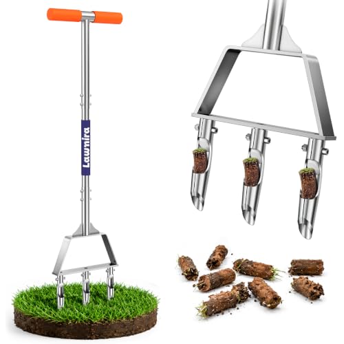Lawn Aerator Tool with Non-Clogging Hollow Tines for Clay Soil - Blue
