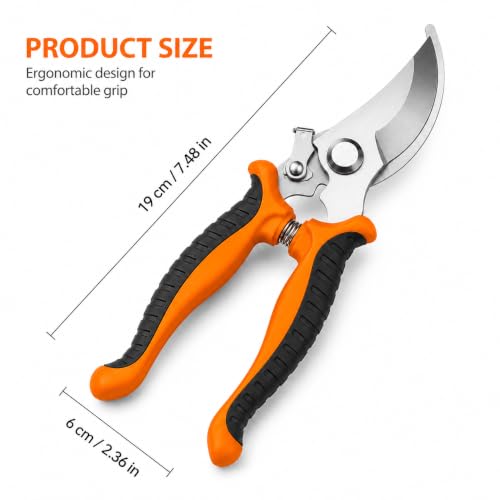 Garden Pruning Shears, Bypass Pruners with Sharp Stainless Steel Blades, Ergonomic Hand Clippers, Plant Scissors, Flower Cutter for Branches, Bonsai, Shrubs, Vines, Trees and Garden Trimming Orange - color: Orange