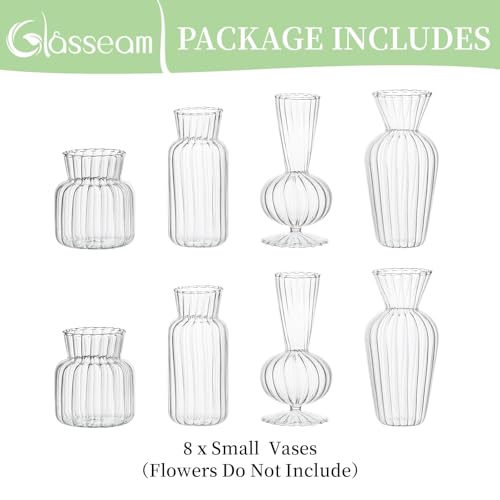 Glasseam Small Glass Bud Vases Bulk, 8Pcs Decorative Vases for Centerpieces - size: 8pcs