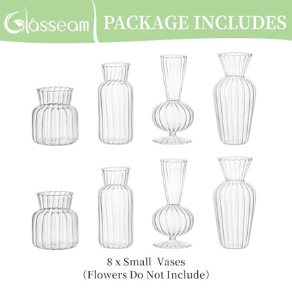 Glasseam Small Glass Bud Vases Bulk, 8Pcs Decorative Vases for Centerpieces - size: 8pcs