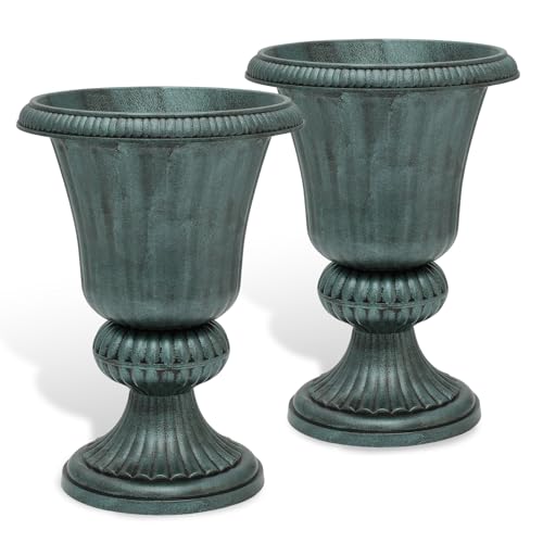 Athena Collection 20" Tall Urn Planters for Outdoor Plants, 2 Pack, Green - color: Dark Green