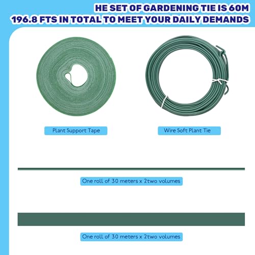 4Pcs 1/2" 65Fts Nylon Garden Tape and 131FtsSoft Plant Wire Twist Ties, Reusable Plant Tie Strap Adjustable Plant Support Gardening Supplies for Climbing Plants, Tomatoes, Flowers