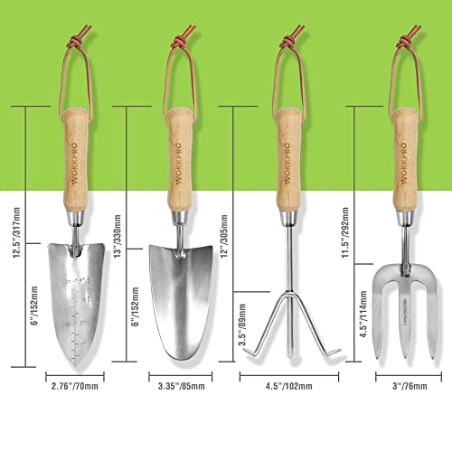 WORKPRO W005010WE 4 Piece Garden Tool Set – Heavy-Duty Stainless Steel, Includes 4 Hand Tools (1 Kit)